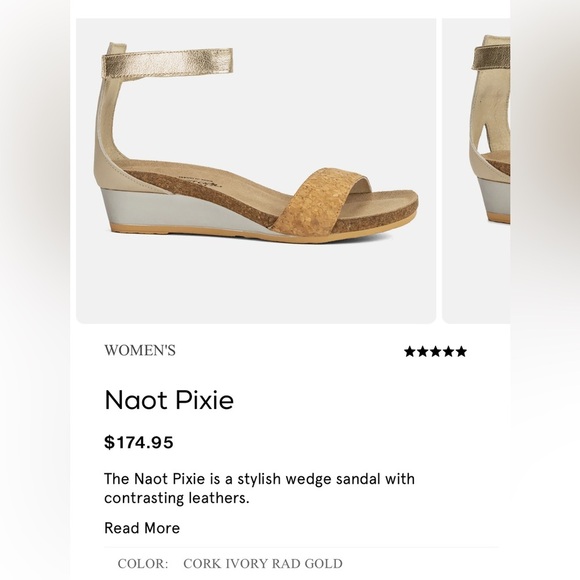 Naot Pixie Women's Tan Wedge Sandals Cork Ivory Rae Gold Size 41 - Picture 1 of 7